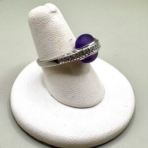 14K White Gold 4.7ct Cabochon Amethyst & .18ctw Diamond Ring